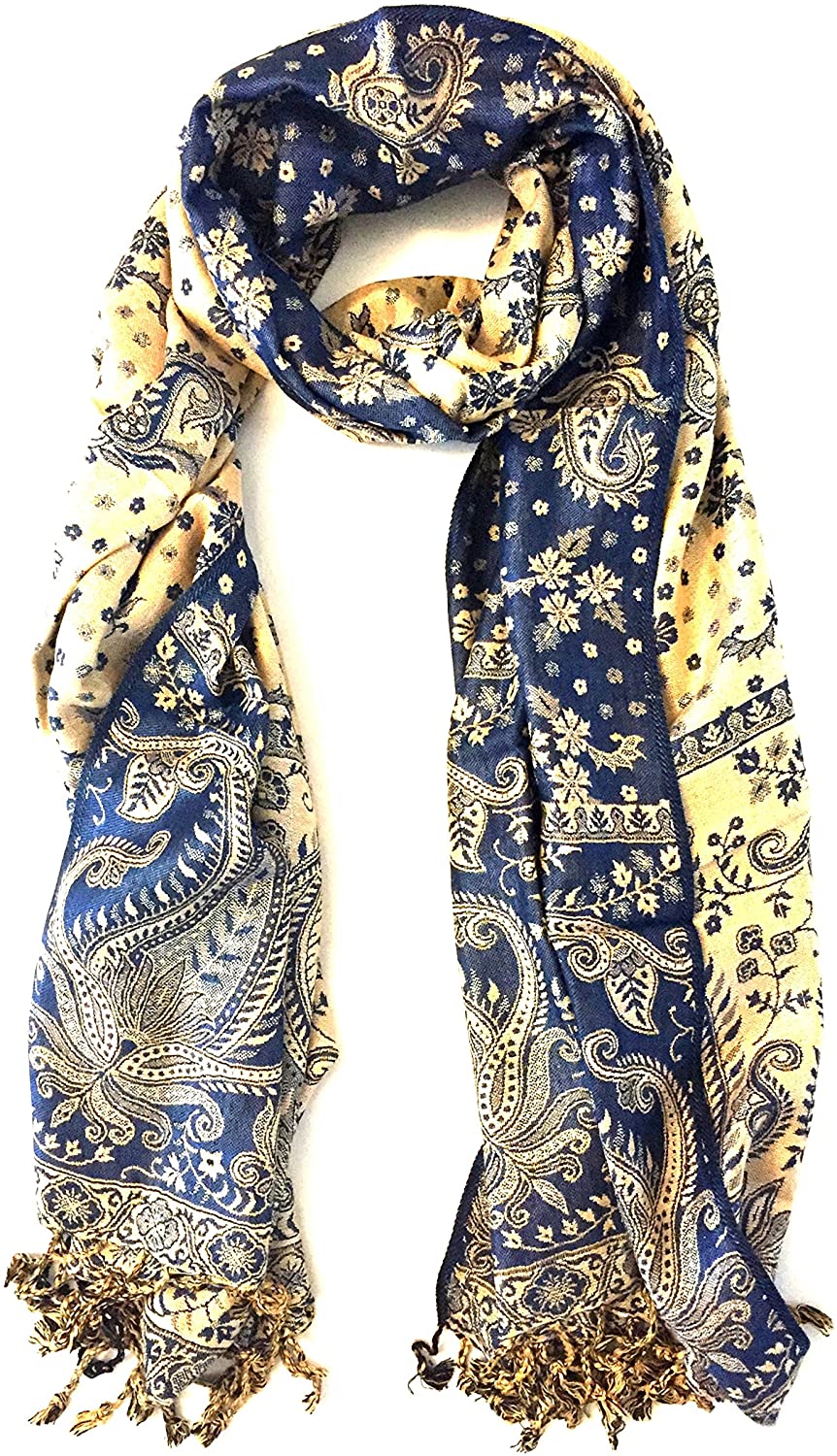Oma Designer Paisley Jacquard Reversible Shawl With Bright Colors, Double Weave, LARGE SIZE