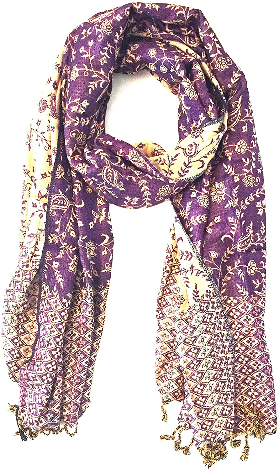 Oma Designer Paisley Jacquard Reversible Shawl/Scarf, Double Weave, LARGE SIZE, GREAT QUALITY