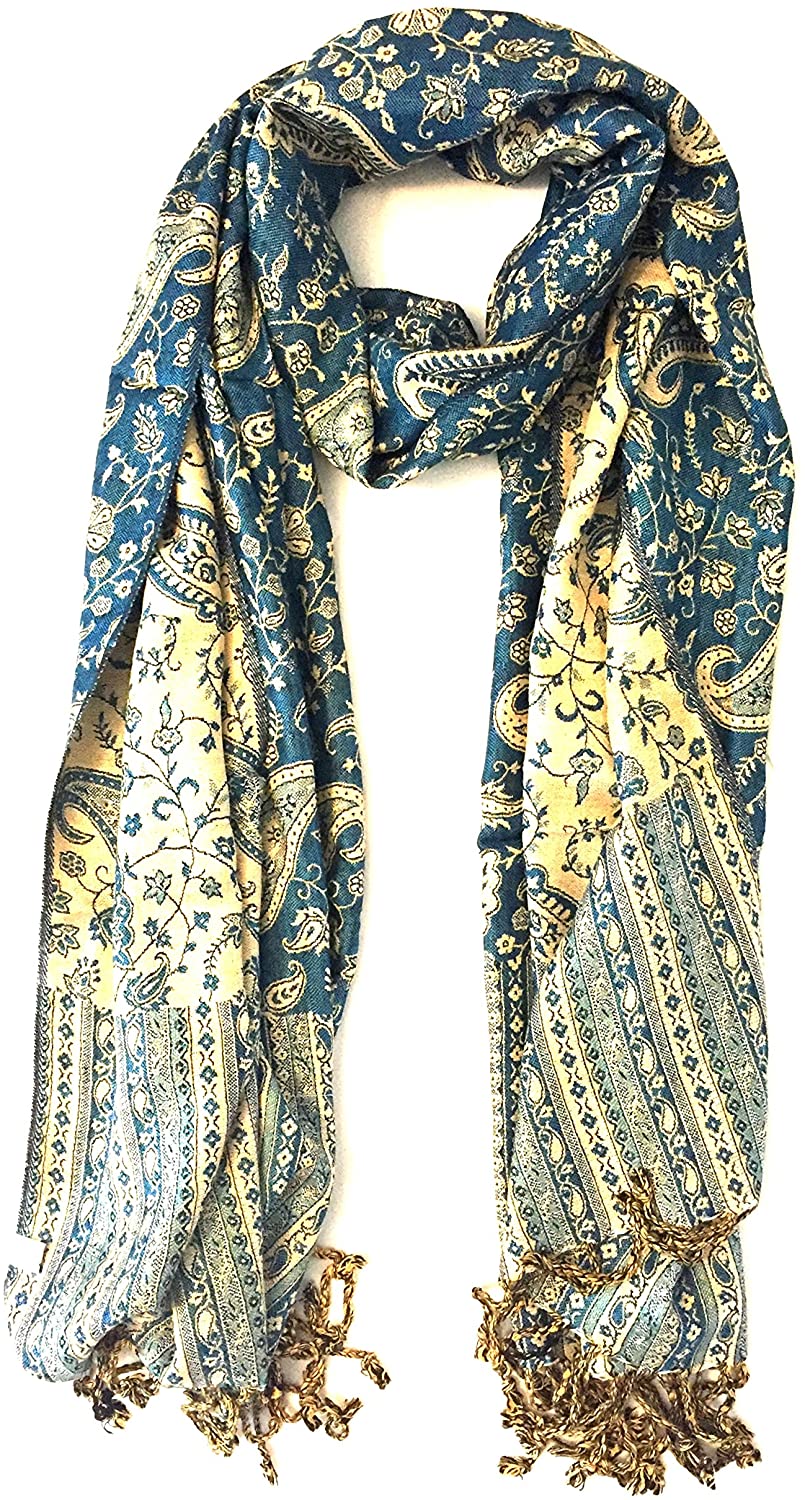 Oma Designer Paisley Jacquard Reversible Shawl/Scarf, Double Weave, LARGE SIZE