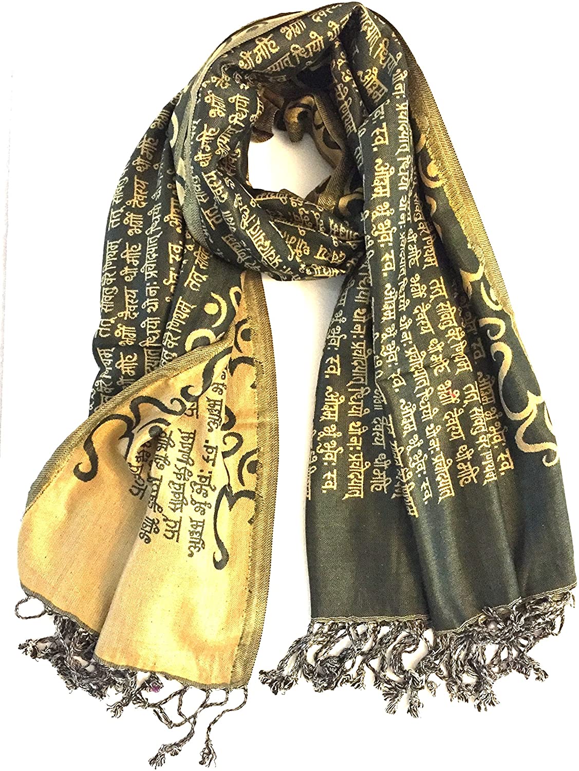 Oma Meditation Shawl With Om Sacred Mantra Yoga Scarf Reversible Double Weave