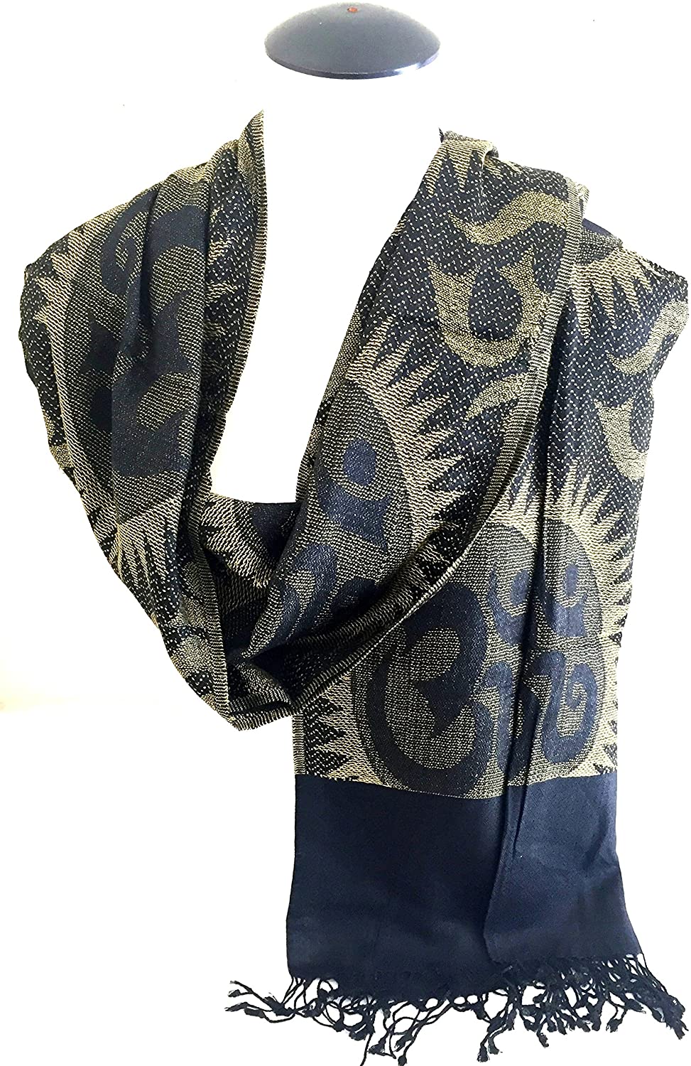 Oma Designer Shawl With Sacred Om Sun Burst Design - LARGE SIZE, DOUBLE WEAVE