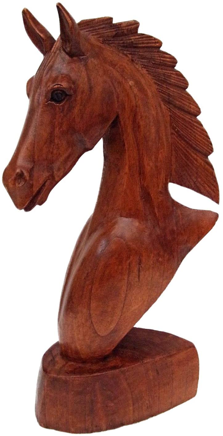 OMA Horse Statue Horse Head Wood Handcarved Sculpture -Collector's Quality Brand (10-in.)