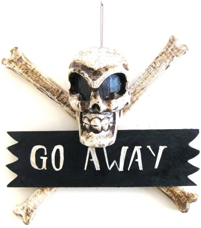 OMA Pirate Skull Cross Bone Go Away Sign Plaque Wall Art Decor Wood Carved- 20 XLG Size Brand"