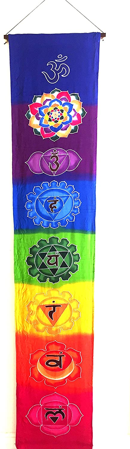 OMA Chakra Tapestry Wall Hanging Decor 7 Chakra Prayer Flag Banner Yoga Meditation Decor Hand Painted Batik - XL Size Federal (TM) Brand