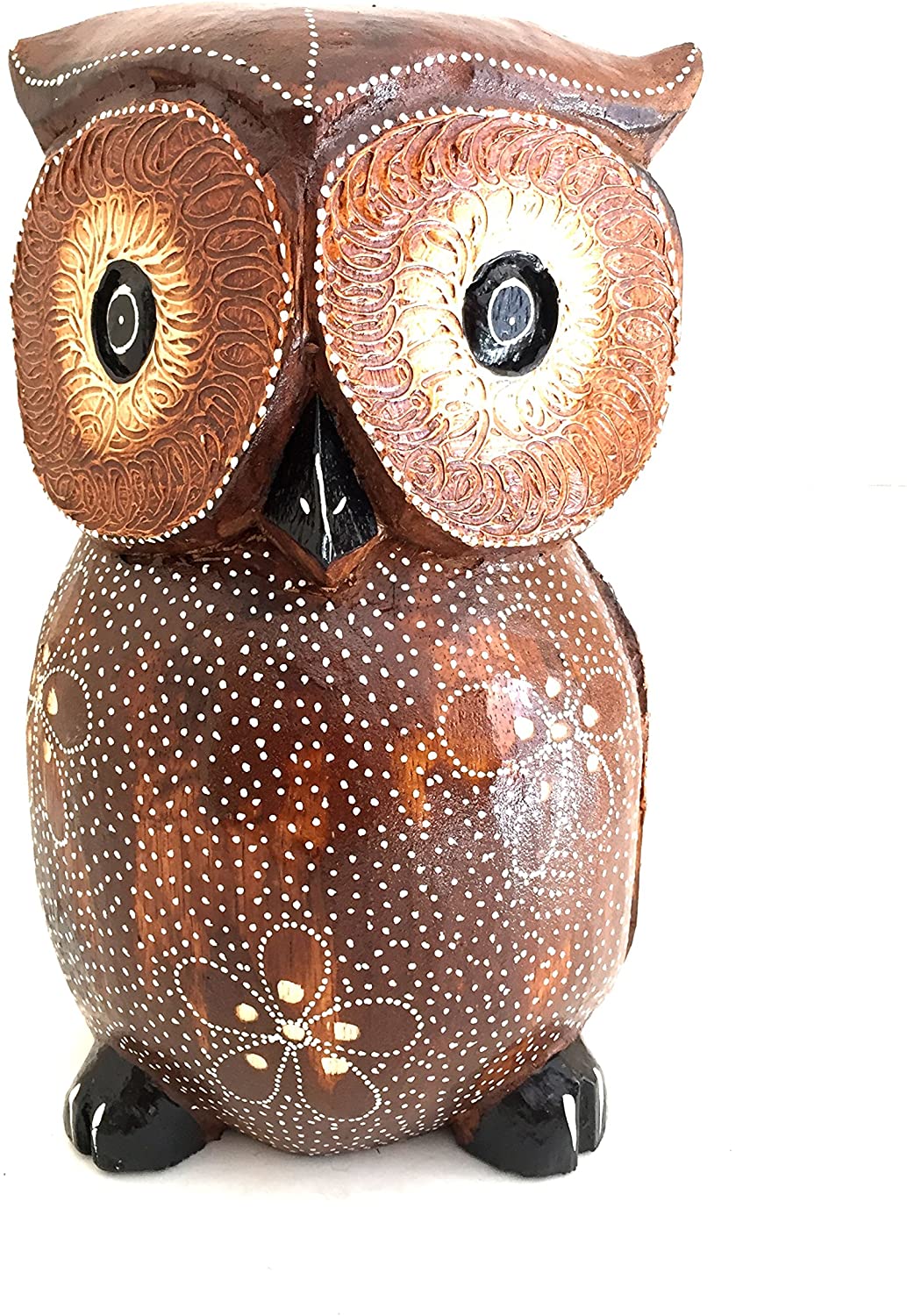 OMA Owl Statue Wood Hand Carved Good Luck Owl Sculpture, XLG Size Federal (TM) Brand -