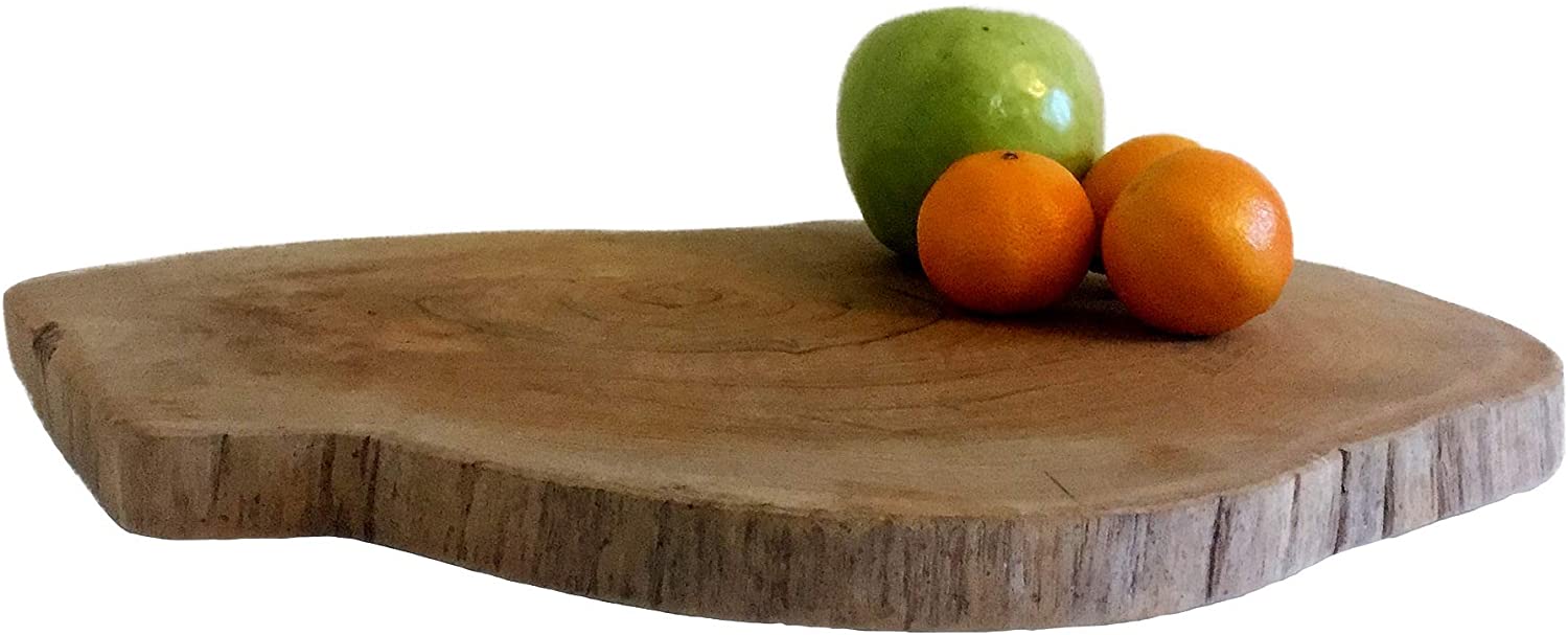 OMA Hand Crafted Solid Teak Wood Cutting Board/Platter/Cheese Board Natural Root Wood Edge - Premium Quality (LARGE)