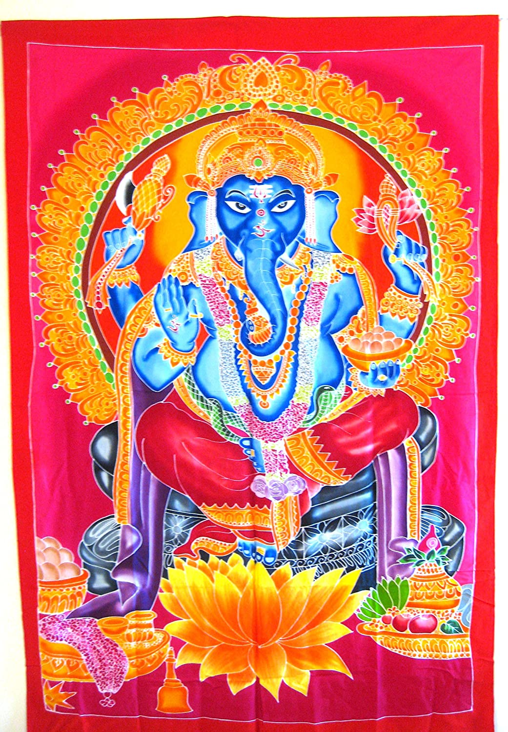 OMA Lord Ganesh Hand Painted Batik Tapestry Ganesha Deity Art Wall Hanging, Huge - 43 x 66" Federal (TM) Brand"
