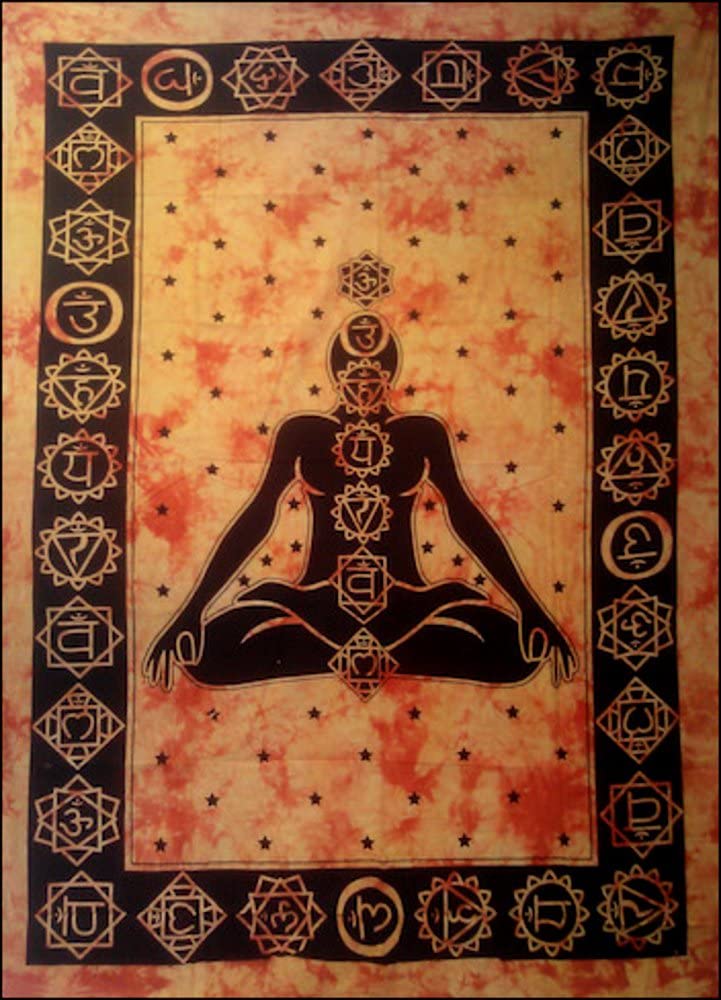 OMA Chakra Healing Tapestry Meditation Yoga Hippy Boho Style Cotton Wall Hanging Decor - LG Size Brand (Orange)