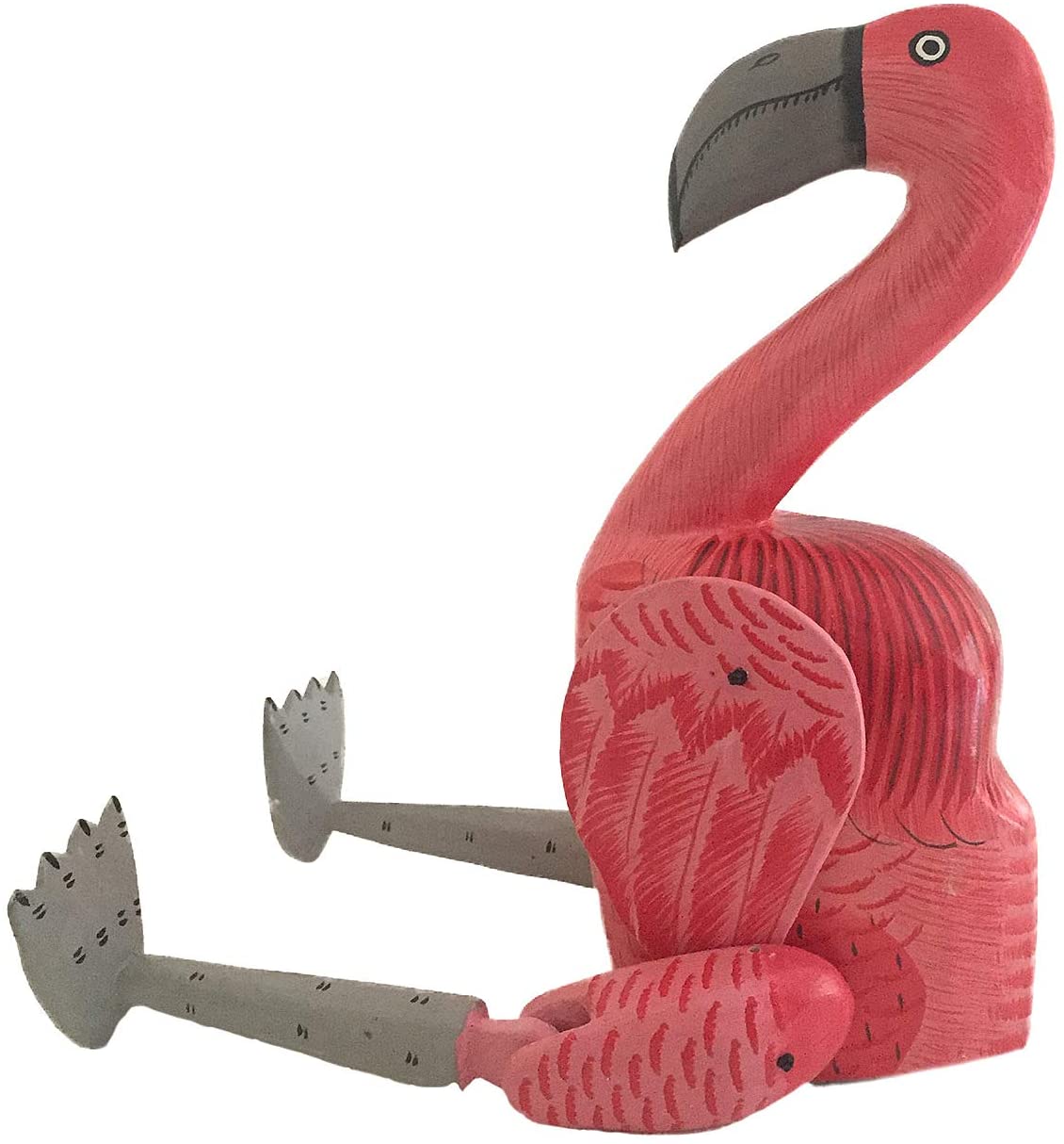 OMA Pink Flamingo Wood Statue Shelf Sitter Hand Painted Figurine with Dangle Arms Legs - Large Size