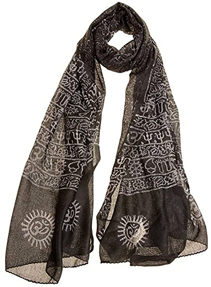Large OM Mantra Scarf Block Printed Wrap Prayer Shawl For Yoga & Meditation - Premium Quality - OMA BRAND