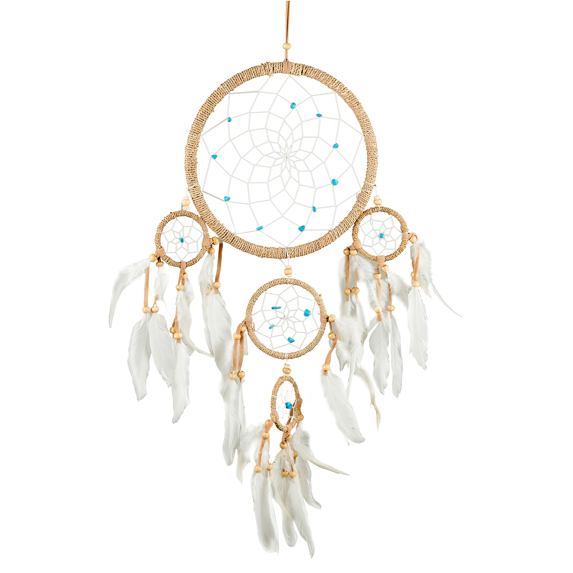Traditional Dreamcatcher, Rattan Finish With Turquoise Stone