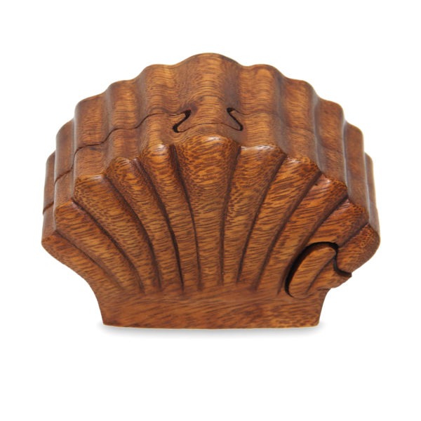 Clam Shell Shaped Puzzle Box, Hand Carved