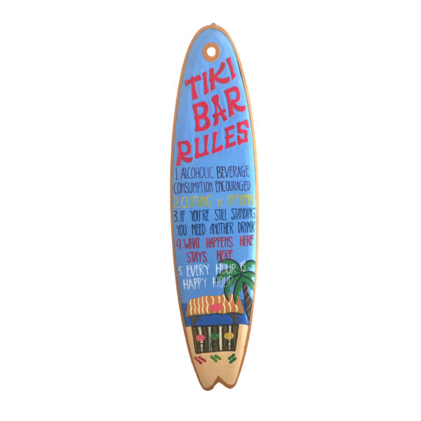 Tiki Bar Rules Surf Board, Wooden Wall Decor