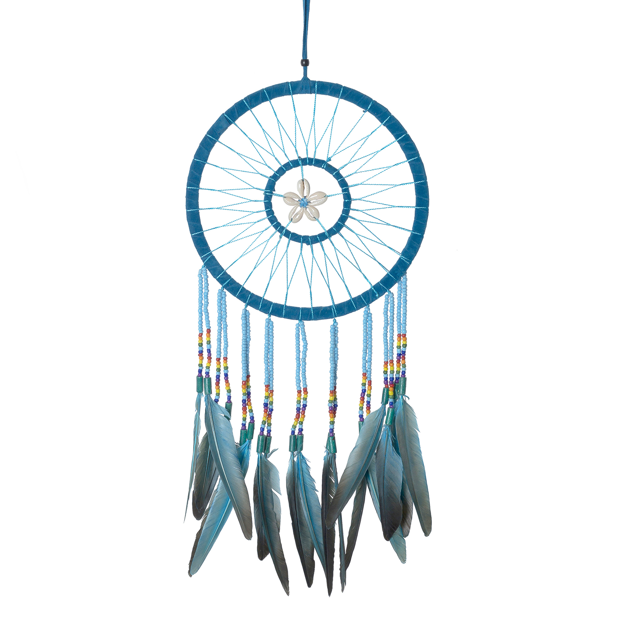 Shaman Turquoise Blue Dream Catcher With Cowrie Shells