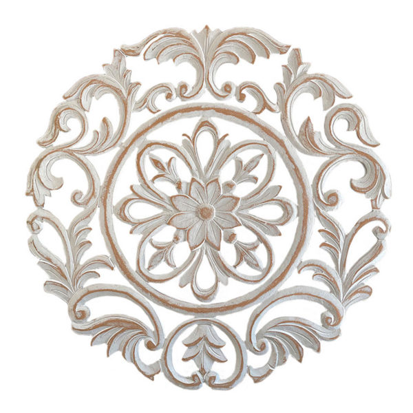 Floral Medallion Modern Wall Sculpture, Whitewash Finish