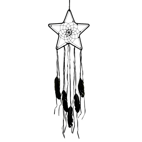 Night Star Dream Catcher With Feathers, Black Color