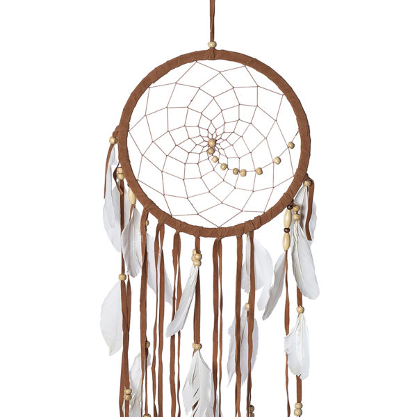 Boho Dream Catcher, Brown Suede With Feathers