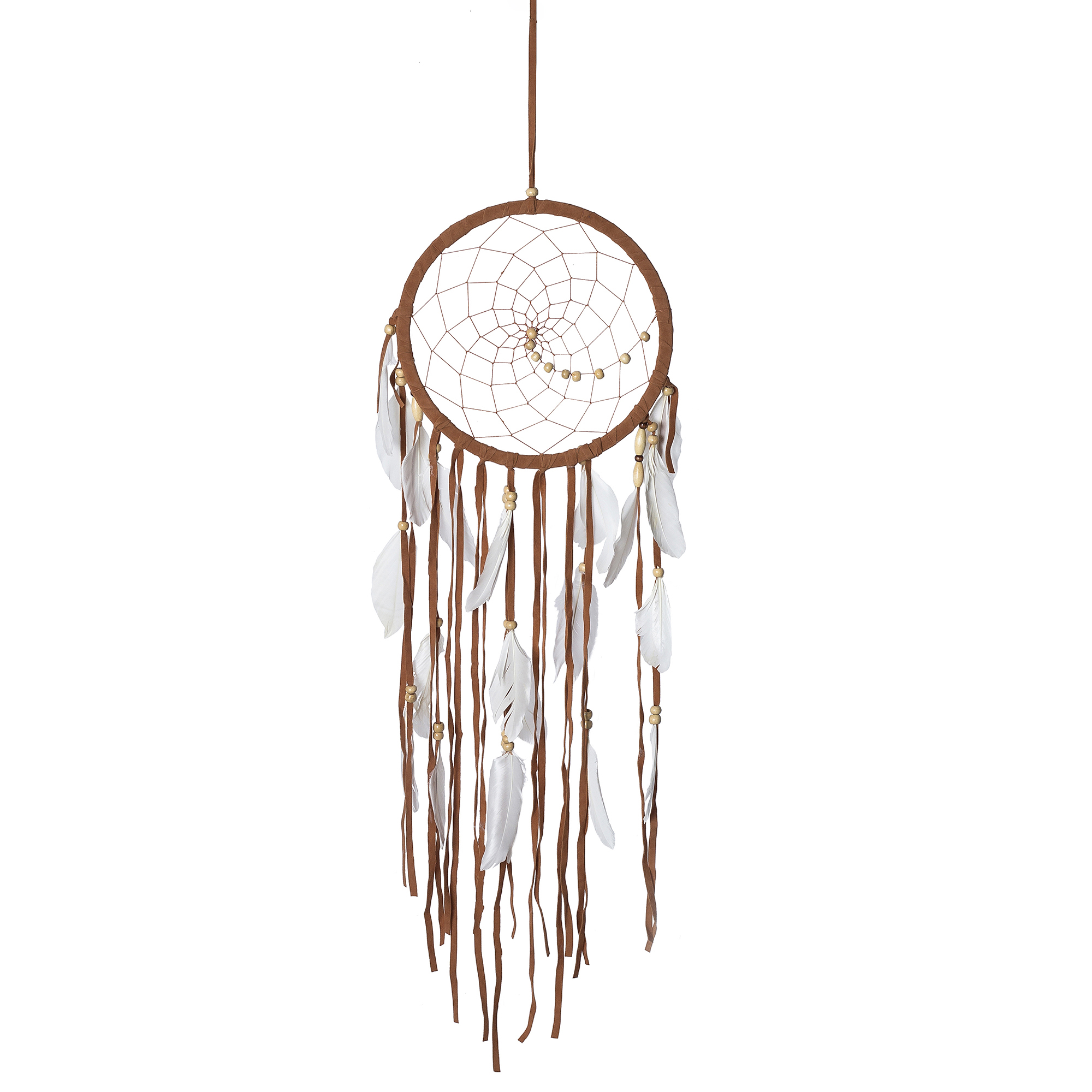 Boho Dream Catcher, Brown Suede With Feathers