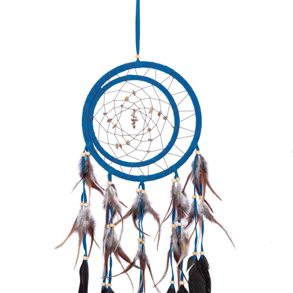 Double Hoop Turquoise Feather Dream Catcher, Tiger Eye Stone