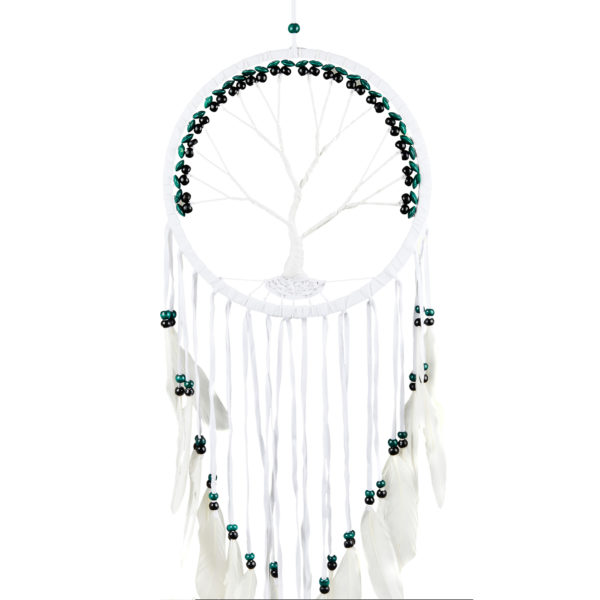Tree Of Life Dream Catcher With Green Beads, Hand Crafted