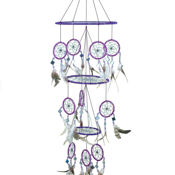 Purple Dream Catcher With Mosaic Glass, Triple Hoop