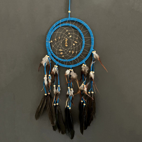Double Hoop Turquoise Feather Dream Catcher, Tiger Eye Stone